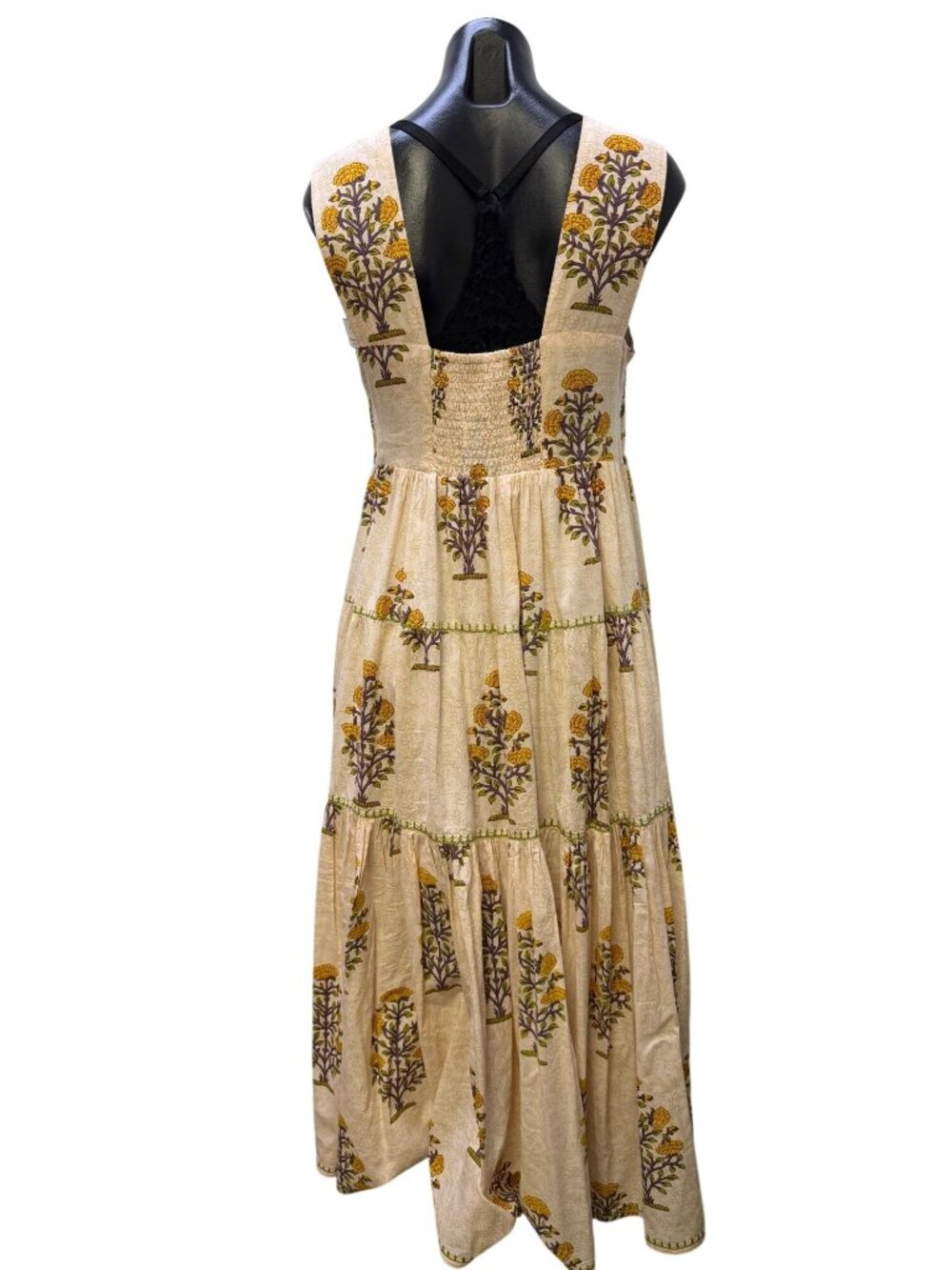 Sister Mary Dress Cream Green Floral Embroidered Boho Maxi M - Picture 2 of 8
